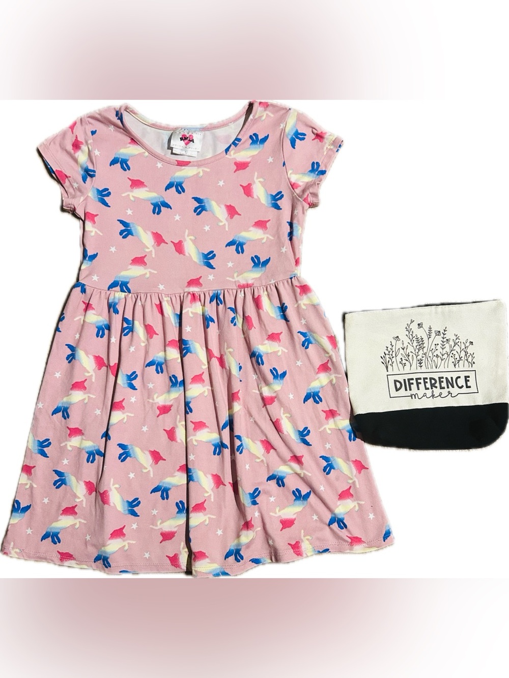RMLA Girls Size 6 Unicorn Dress with Cosmetic Pouch